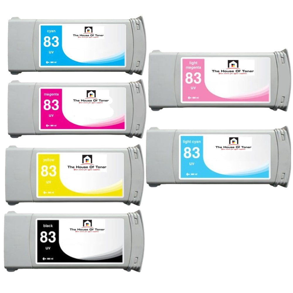 Compatible Ink Cartridge Replacement For HP C4941A, C4942A, C4943A, C4940A, C4944A, C4945A (83) Cyan, Magenta, Yellow, Black, Light Cyan, Light Magenta (680 ML) 6-Pack