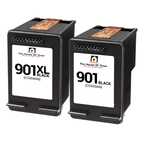 Compatible Ink Cartridge Replacement for HP CC654AN, CC653AN (901XL/901) High Yield Black & Black (High Yield Black-700 YLD, Black-200 YLD) Dual Pack
