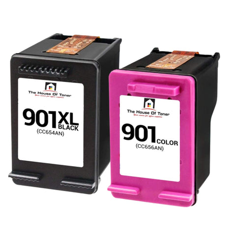 Compatible Ink Cartridge Replacement for HP CC654AN, CC656AN (901XL/901) High Yield Black & Tri-Color (Black-700 YLD, Tri-Color-360 YLD) Dual Pack