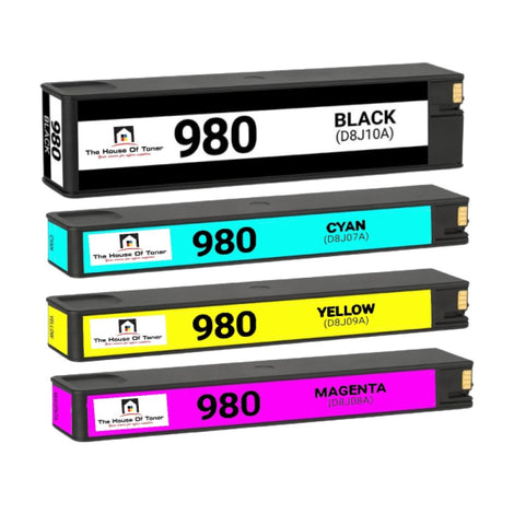 Compatible Ink Cartridge Replacement For HP D8J07A, D8J08A, D8J09A, D8J10A (980) Cyan, Magenta, Yellow, Black (6.6K YLD) 4-Pack