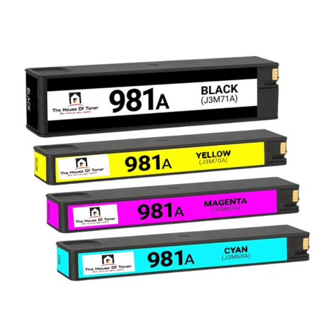 Compatible Ink Cartridge Replacement for HP J3M68A, J3M69A, J3M70A, J3M71A (981A) Cyan, Magenta, Yellow, Black (6K YLD) 4-Pack
