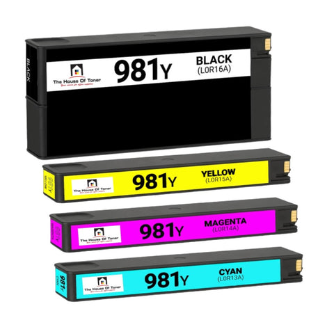 Compatible Ink Cartridge Replacement for HP L0R13A, L0R14A, L0R15A, L0R16A (981Y) Cyan, Yellow, Magenta, Black (16K YLD) 4-Pack