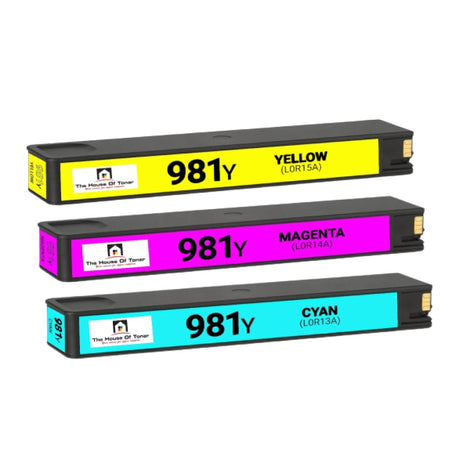 Compatible Ink Cartridge Replacement for HP L0R13A, L0R14A, L0R15A (981Y) Cyan, Yellow, Magenta (16K YLD) 3-Pack