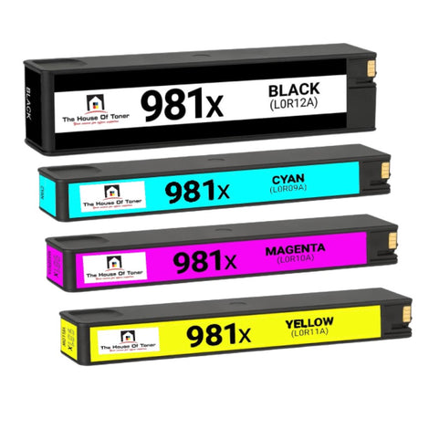 Compatible Ink Cartridge Replacement for HP L0R09A, L0R10A, L0R11A, L0R12A (981XL) High Yield Cyan, Magenta, Yellow, Black (10K YLD) 4-Pack