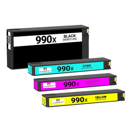 Compatible Ink Cartridge Replacement For HP M0J89AN, M0J93AN, M0J97AN, M0K01AN (990X) Cyan, Magenta, Yellow, Black (20K YLD) 4-Pack