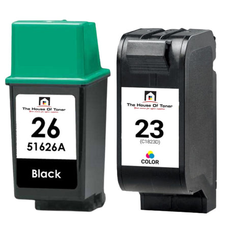 Compatible Ink Cartridge Replacement For HP C1823D, 51626A (23/26) Black & Tri-Color (Black- 790 YLD,Tri-Color-38ML) 2-Pack