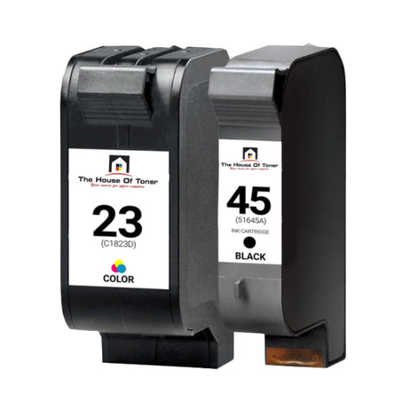 Compatible Ink Cartridge Replacement For HP C1823D, 51645A (23/45) Black & Tri-Color (Black- 930 YLD,Tri-Color-38ML) 2-Pack