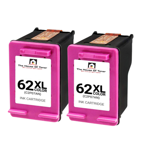 Compatible Ink Cartridge Replacement for HP C2P07AN (62XL, High Yield Tri-Color, 2 Packs)