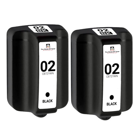 Compatible Ink Cartridge Replacement for HP C8721WN (02) Black (660 YLD) 2-Pack