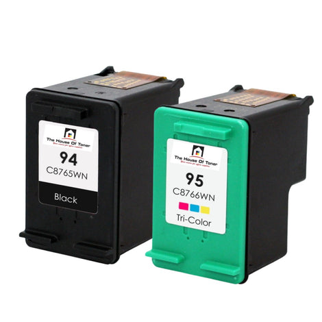 Compatible Ink Cartridge Replacement for HP C8765WN, C8766WN (94/95) Black & Tri-Color (Black-480 YLD, Tri-Color-330 YLD) 2-Pack