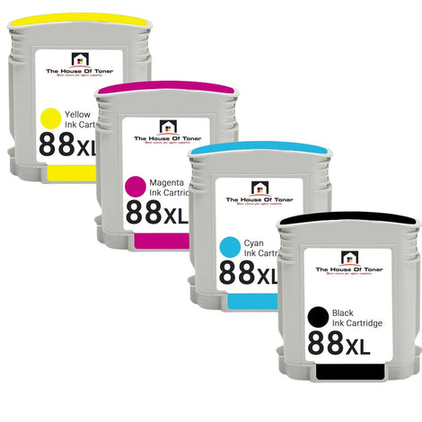 Compatible Ink Cartridge Replacement for HP C9391AN, C9392AN, C9393AN, C9396AN (88XL) High Cyan, Magenta, Yellow, Black (Black-2.4K YLD, Color-1.5K YLD) 4-Pack
