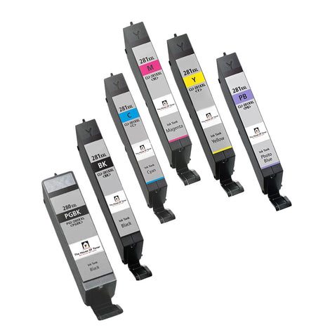 Compatible Ink Cartridge Replacement for CANON 1980C001, 1981C001, 1982C001, 1983C001, 1984C001, 1967C001 (CLI-281XXLC,M,Y,BK,PB,PGI-281XXL) Extra High Cyan, Magenta, Yellow, Black, Photo Blue  (11.7ML) 6-Pack