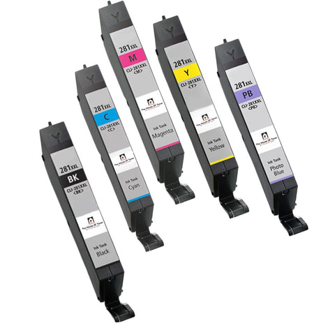 Compatible Ink Cartridge Replacement for CANON 1980C001, 1981C001, 1982C001, 1983C001, 1984C001 (CLI-281XXLC,M,Y,BK,PB) Extra High Cyan, Magenta, Yellow, Black, Photo Blue  (11.7ML) 5-Pack