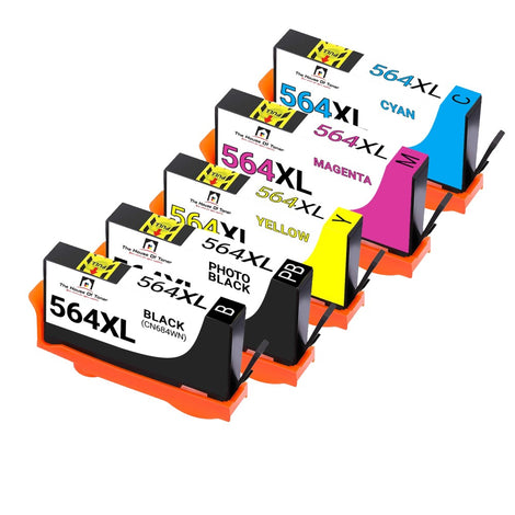 Compatible Ink Cartridge Replacement For HP CN684WN, CB322WN, CB323WN, C324WN, CB325WN (564XL) High Yield Photo Black, Black, Cyan, Yellow, Magenta (Photo Black- 290 YLD, Black-550 YLD, Colors-750 YLD) 5-Pack