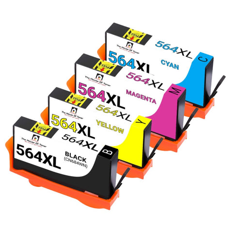 Compatible Ink Cartridge Replacement For HP CN684WN, CB323WN, C324WN, CB325WN (564XL) High Yield Black, Cyan, Yellow, Magenta (Black-550 YLD, Colors-750 YLD) 4-Pack