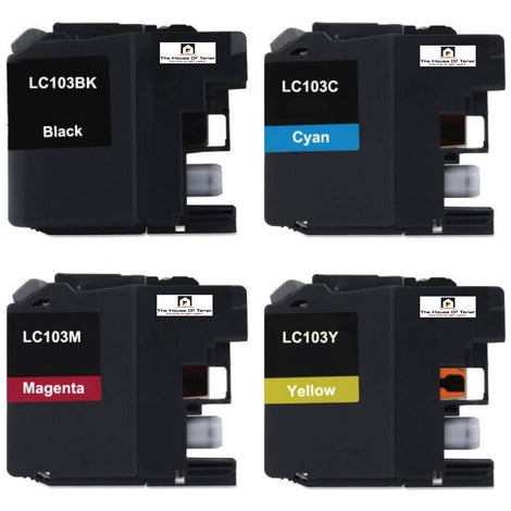 Compatible Toner Cartridge Replacement For Brother LC103BK, LC103C, LC103M, LC103Y (LC-103BK, LC-103C, LC-103Y, LC-103M) Black, Cyan, Magenta, Yellow (600 YLD) 4-Pack