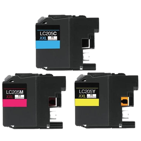 Compatible Ink Cartridge Replacement for BROTHER LC205C, LC205Y, LC205M (LC-205C, LC-205Y, LC-205M XXL) Cyan, Magenta, Yellow (1.2K YLD) 3-Pack