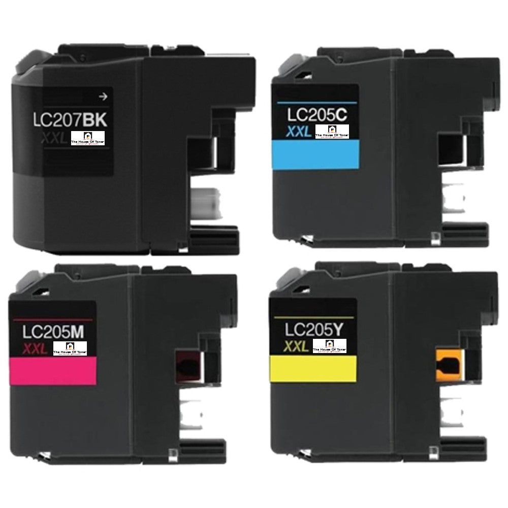 Compatible Ink Cartridge Replacement for BROTHER LC207BK, LC205C, LC205Y, LC205M (LC-207BK, LC-205C, LC-205Y, LC-205M XXL) Cyan, Magenta, Yellow, Black (1.2K YLD) 4-Pack