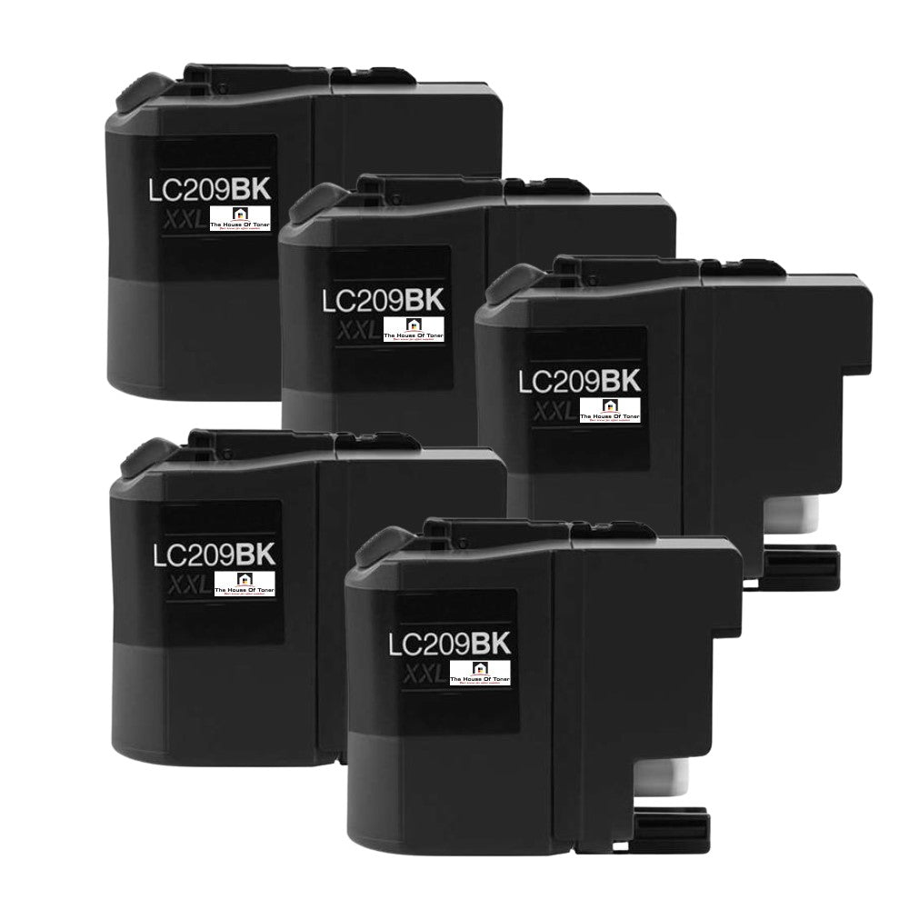 Compatible Ink Cartridge Replacement for BROTHER LC209BK (LC-209BK XXL) Black (2.4K YLD) 5-Pack