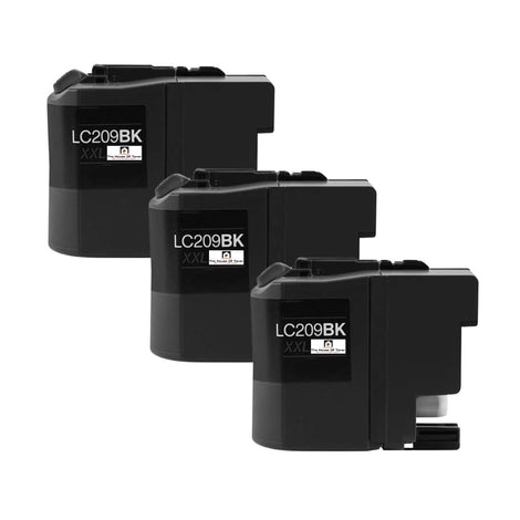 Compatible Ink Cartridge Replacement for BROTHER LC209BK (LC-209BK XXL) Black (2.4K YLD) 3-Pack