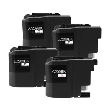 Compatible Ink Cartridge Replacement for BROTHER LC209BK (LC-209BK XXL) Black (2.4K YLD) 4-Pack