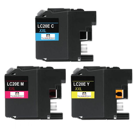 Compatible Ink Cartridge Replacement for BROTHER LC20EC, LC20EY, LC20EM (LC-20EC, LC-20EM, LC-20EY) Cyan, Yellow, Magenta (1.2K YLD) 3-Pack
