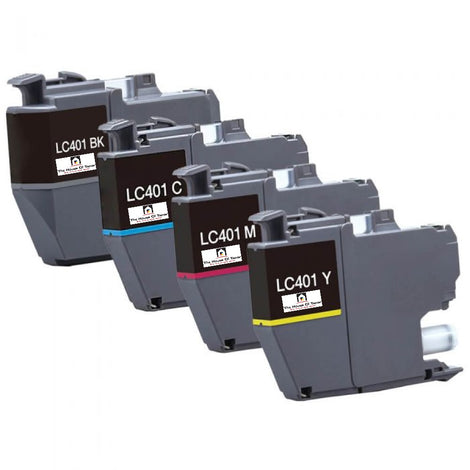 Compatible Ink Cartridge Replacement for BROTHER LC401C, LC401M, LC401Y, LC401BK (LC-401C, LC-401M, LC-401Y, LC-401BK) Cyan, Magenta, Yellow, Black (200 YLD) 4-Pack