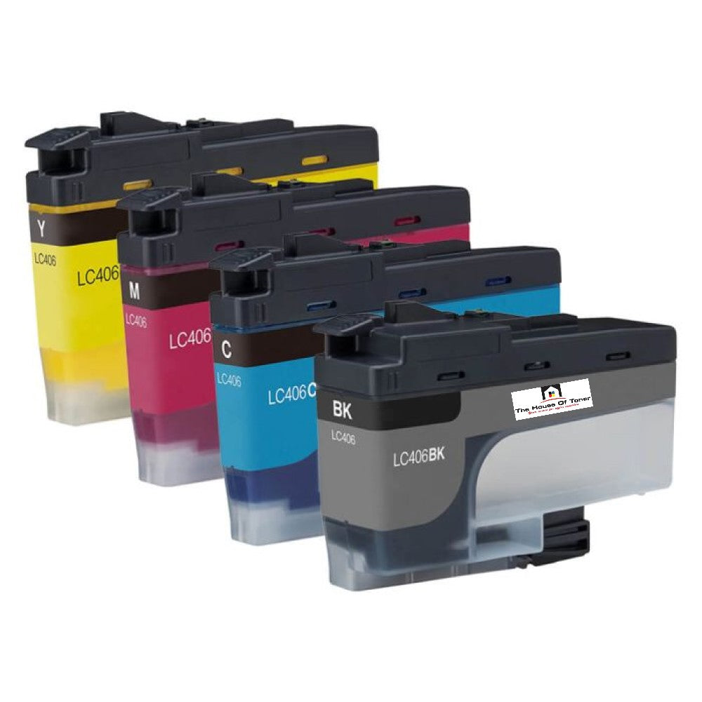 Compatible Ink Cartridge Replacement for BROTHER LC406M, LC406C, LC406Y, LC406BK (LC-406M, LC-406C, LC-406Y, LC-406BK) Cyan, Yellow, Magenta, Black (3K YLD- Black, 1.5K YLD- Color) 4-Pack