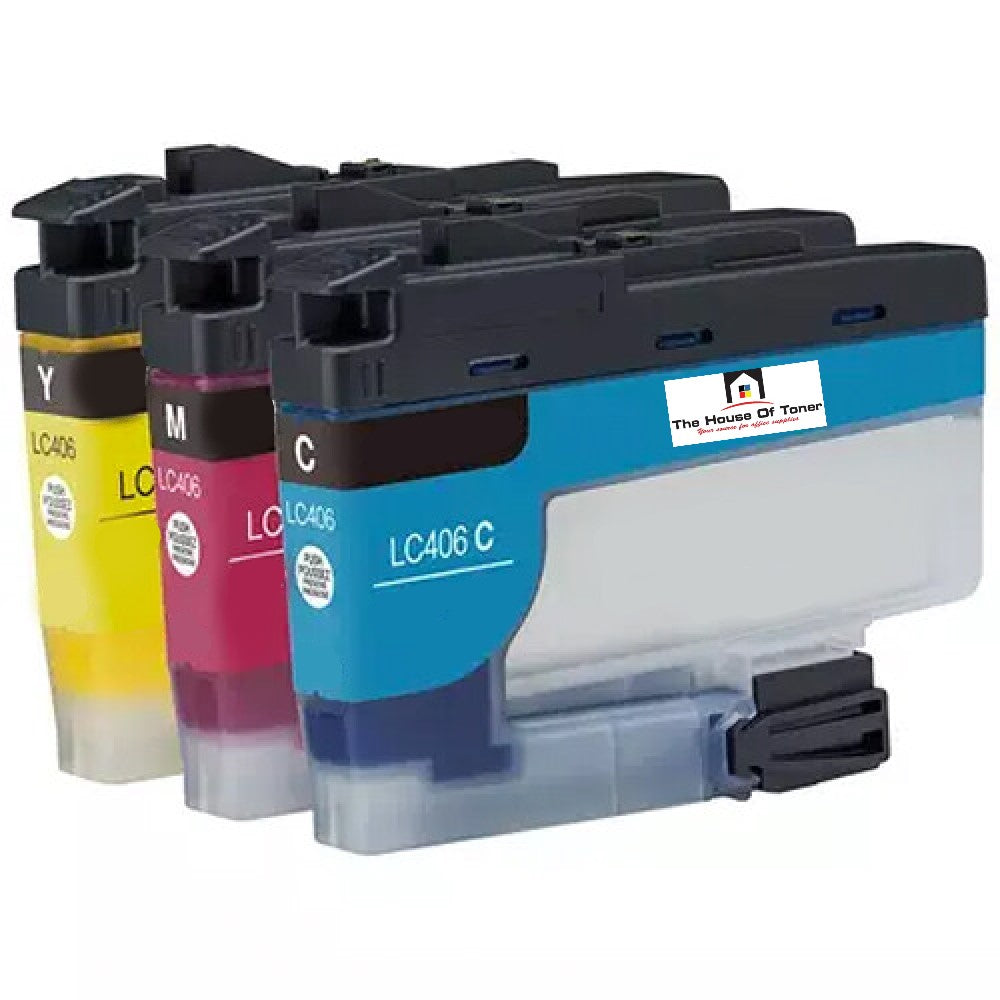 Compatible Ink Cartridge Replacement for BROTHER LC406M, LC406C, LC406Y (LC-406M, LC-406C, LC-406Y) Cyan, Yellow, Magenta (1.5K YLD) 3-Pack