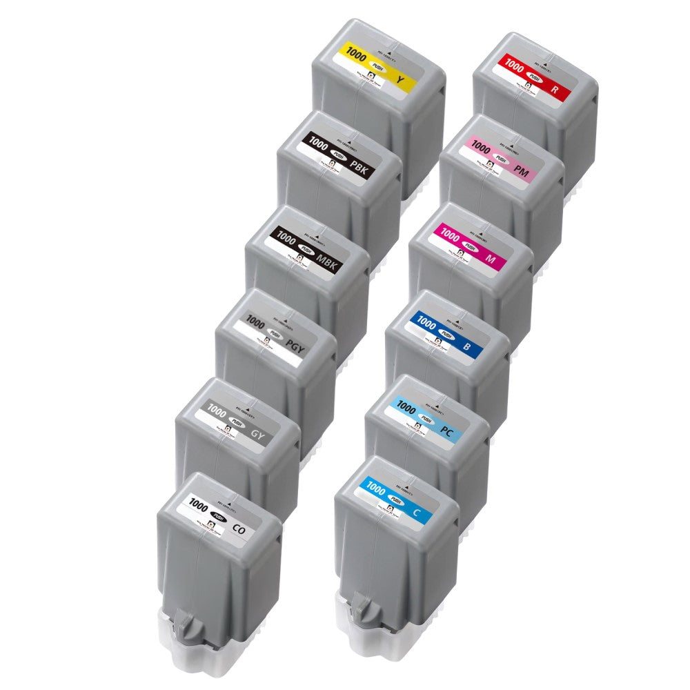 Compatible Ink Cartridge Replacement For CANON 0547C002/0548/0549/0546/0555/0556/0552/0545/0550/0553/0551/0554 (PFI-1000) Cyan, Magenta, Yellow, Black, Blue, Chroma Optimizer, Grey, Matte Black, Photo Cyan, Photo Grey, Photo Magenta, Red (80 ML) 12-Pack