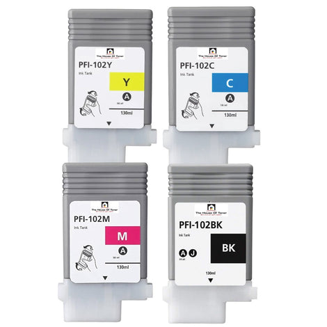 Compatible Ink Cartridge Replacement For CANON 0896B001, 0898B001, 0897B001, 0895B001 (PFI-102C, M, Y, BK) Cyan, Magenta, Yellow, Black (130 ML) 4-Pack