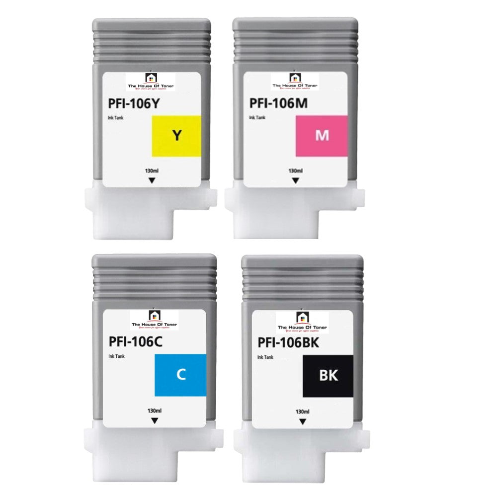Compatible Ink Cartridge Replacement For CANON 6622B001, 6623B001, 6624B001, 6621B001 (PFI-106C, M, Y, BK) Cyan, Magenta, Yellow, Black (130 ML) 4-Pack
