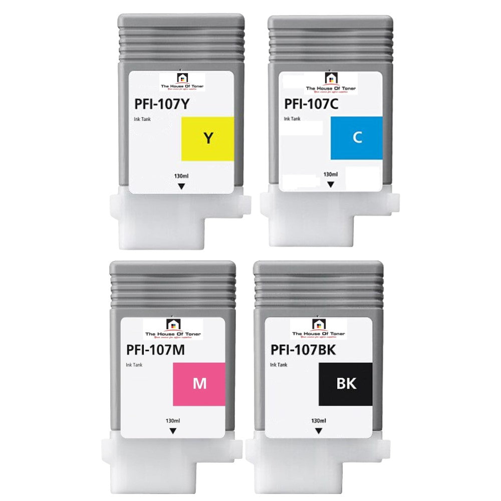 Compatible Ink Cartridge Replacement For CANON 6708B001, 6706B001, 6707B001, 6705B001 (PFI-107Y, C, M, BK) Yellow, Magenta, Cyan, Black (130 ML) 4-Pack