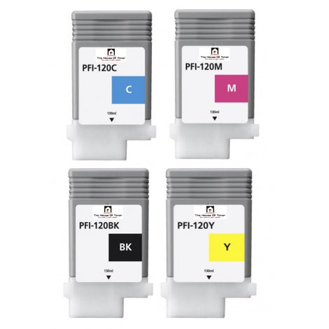 Compatible Ink Cartridge Replacement For CANON 2886C001, 2887C001, 2888C001, 2885C001 (PFI-120C, PFI-120M, PFI-120Y, PFI-120BK) Cyan, Magenta, Black (130 ML) 4-Pack