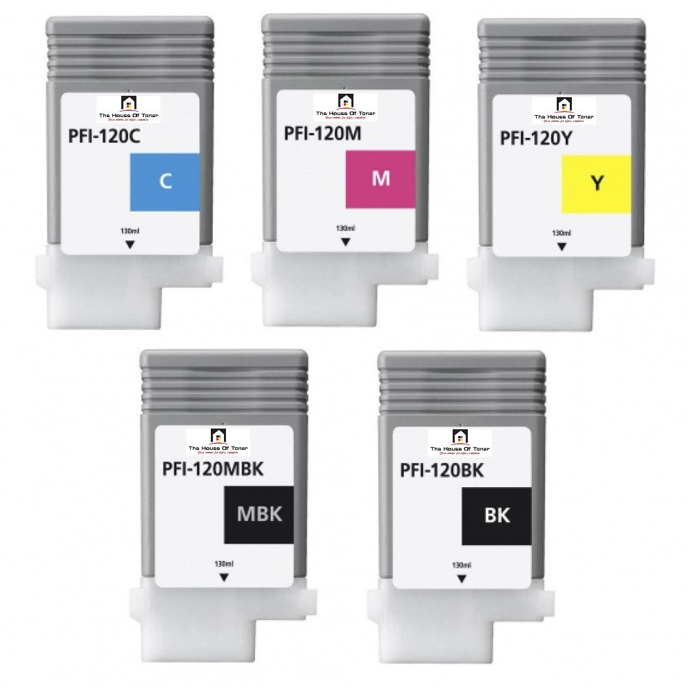 Compatible Ink Cartridge Replacement For CANON 2886C001, 2887C001, 2888C001, 2885C001, 2884C001 (PFI-120C, PFI-120M, PFI-120Y, PFI-120BK, PFI-120MBK) Cyan, Magenta, Black, Matte Black (130 ML) 5-Pack