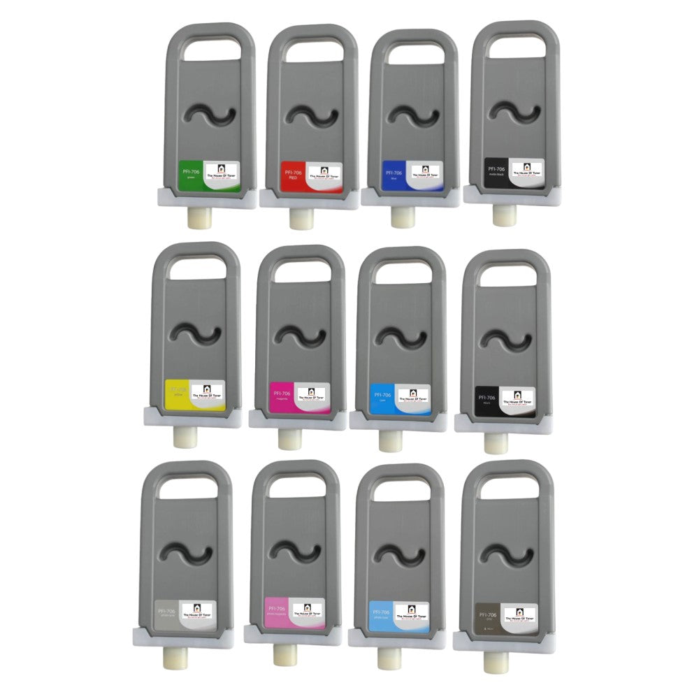 Compatible Ink Cartridge Replacement For CANON 6681B001,6680,6682,6683,6684,6685,6686,6687,6688,6689,6690,6691 (PFI-706) Cyan,Magenta,Yellow,Black,Matte Black, Photo Cyan,Photo Magenta,Red,Green,Blue,Grey,Photo Grey (700ML) 12-Pack