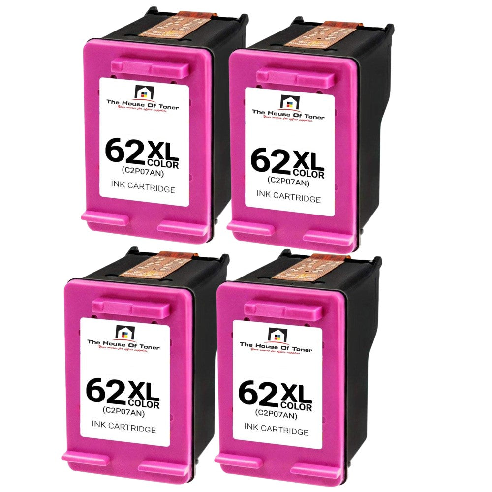Compatible Ink Cartridge Replacement for HP C2P07AN (62XL, High Yield Tri-Color, 4-Packs) 4 PACK