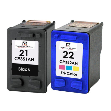 Compatible Ink Cartridge Replacement for HP C9351AN, C9352AN (21/22) Black & Tri-Color (Black- 190 YLD, Tri-Color-140 YLD) 2-Pack