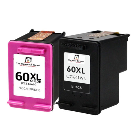Compatible Ink Cartridge Replacement for HP CC641WN, CC644WN (60XL) High Yield Black & Tri-Color (Black-600 YLD, Tri-Color-450 YLD) 2-Pack