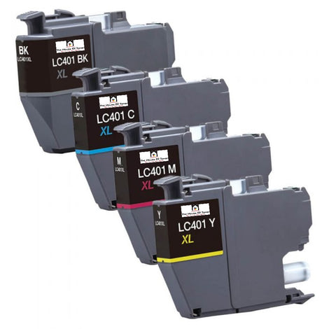 Compatible Ink Cartridge Replacement for BROTHER LC401XLBK, LC401XLY, LC401XLM, LC401XLC (LC-401BK, LC-401Y, LC-401M, LC-401C XL) Black, Cyan, Magenta, Yellow (500 YLD) 4-Pack