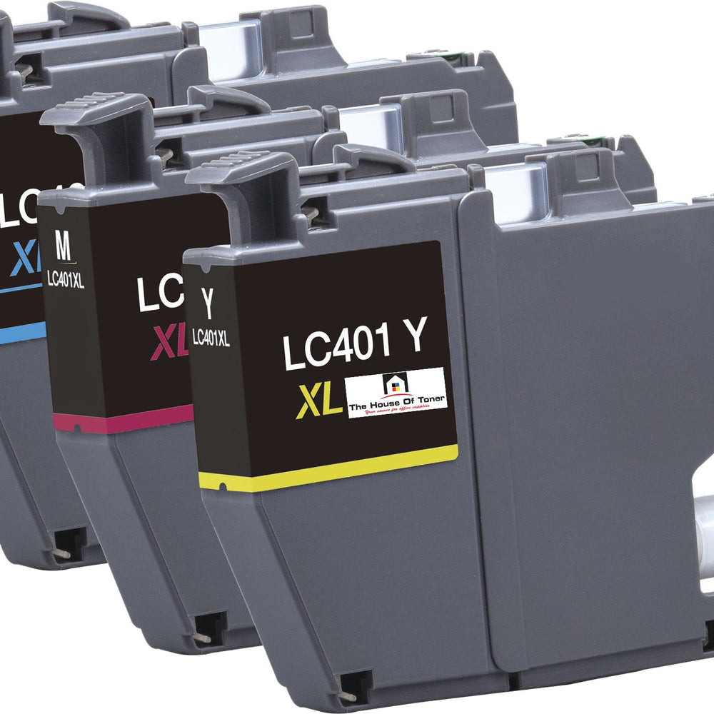 Compatible Ink Cartridge Replacement for BROTHER LC401XLY, LC401XLM, LC401XLC (LC-401Y, LC-401M, LC-401C XL) Cyan, Magenta, Yellow (500 YLD) 3-Pack