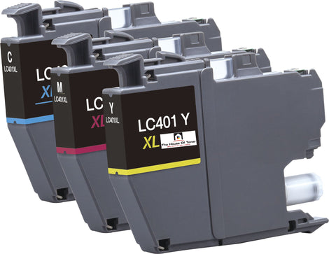 Compatible Ink Cartridge Replacement for BROTHER LC401XLY, LC401XLM, LC401XLC (LC-401Y, LC-401M, LC-401C XL) Cyan, Magenta, Yellow (500 YLD) 3-Pack