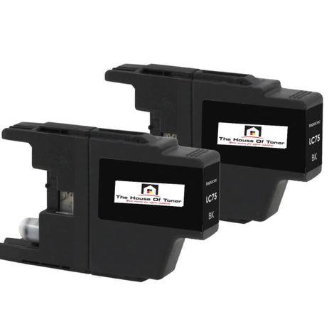Compatible Ink Cartridge Replacement for BROTHER LC75BK (LC-75BK) Black (600 YLD) 2-Pack