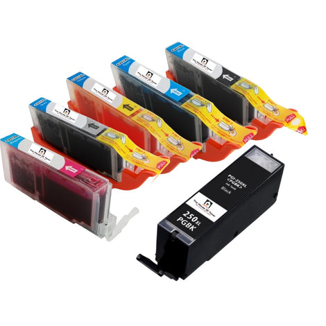 Compatible Ink Cartridge Replacement For CANON 6449B001AA, 6450B001, 6451B001, 6448B001, 6452B001, 6432B001  (CLI-251XLC, M, Y, BK, GY, PGI-250XL) Cyan, Magenta, Yellow, Black, Gray (660 YLD) 6-Pack