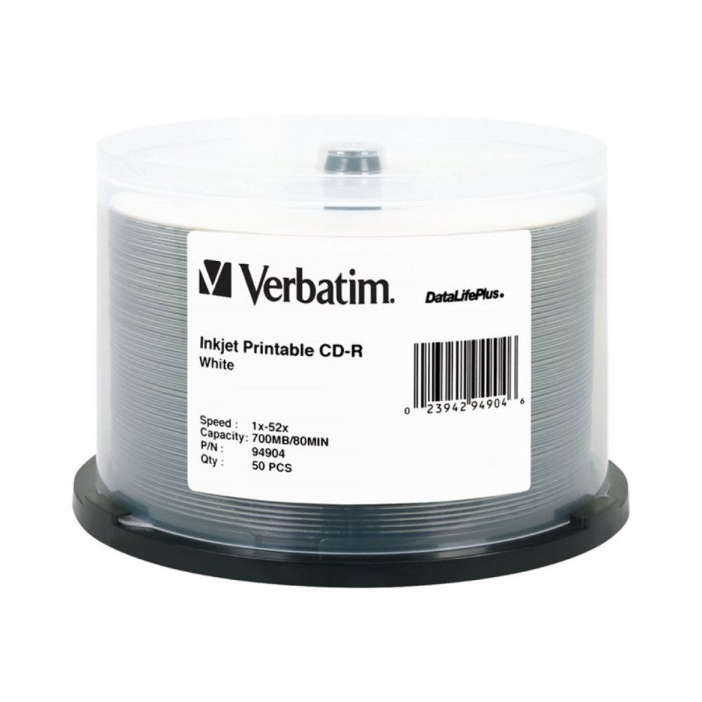 VER94904 Verbatim DataLifePlus - 50 x CD-R - 700 MB (80min) 52x - white - ink jet printable surface - spindle