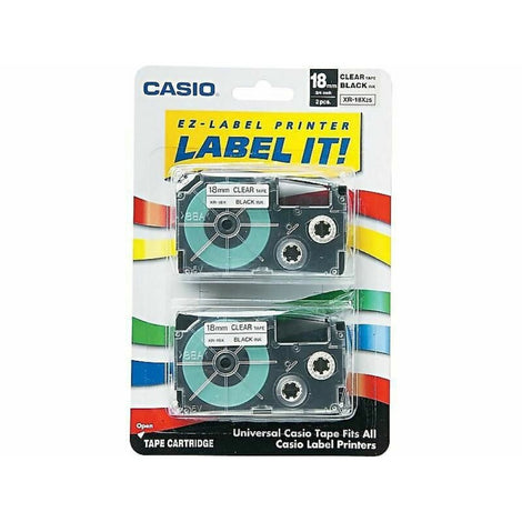 CSOXR18X2S Casio XR-18X2S - Black on clear - Roll (0.7 in) 2 pcs. tape cartridge - for Disc Title Printer CW-L300; KL 100, 1500, 2000, 430, 60, 7200, 780, 8000, C500; KLP 1000