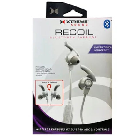 EC545 Xtreme Sound Recoil Bluetooth Earbuds with Mic in White & Grey