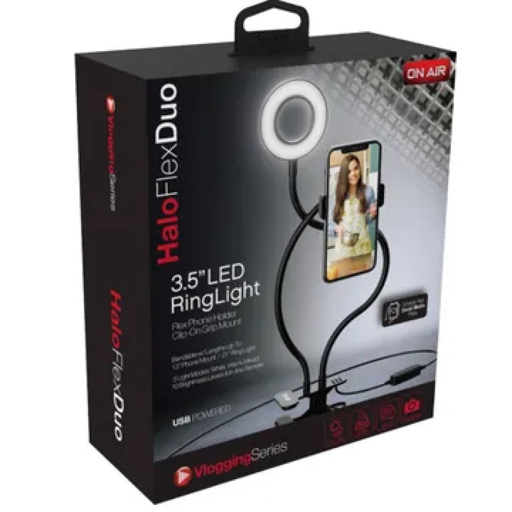 HD168 Tzumi ON AIR Halo Flex Duo 3.5'' Ring Light with Flexible Arms & Cell Phone Holder