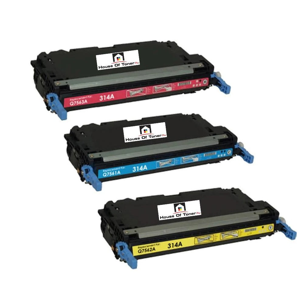 Compatible Toner Cartridge Replacement for HP Q7561A, Q7563A, Q7562A (314A) Cyan, Magenta, Yellow (3.5K YLD) 3-Pack