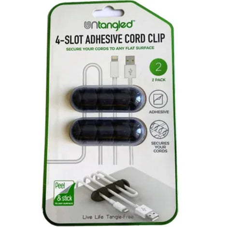 SC765 Untangled 2 Pack Black 4 Slot Adhesive Bar Cord Clip